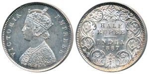 Victoria Empress, Silver ½ Rupee, 1887, Calcutta Mint, A / I / C incuse, (Prid 271). About