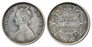 Victoria Empress, Silver ½ Rupee, 1887, Calcutta Mint, A / I / C incuse, (Prid 271). Very 