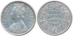 Victoria Empress, Silver ½ Rupee, 1887, Bombay Mint, A / II / B raised, (Prid 296). About 