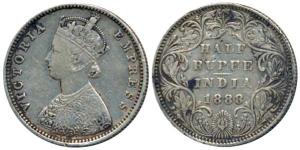 Victoria Empress, Silver ½ Rupee, 1888, Bombay Mint, A / II / No mint mark, (Prid 297). Ve