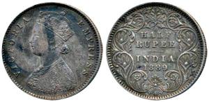 Victoria Empress, Silver ½ Rupee, 1889, Calcutta Mint, A / I / C incuse, (Prid 273). Very 