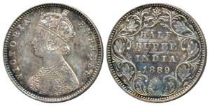 Victoria Empress, Silver ½ Rupee, 1889, Bombay Mint, A / II / B raised, (Prid 299). Very F