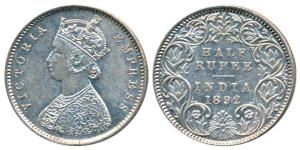 Victoria Empress, Silver ½ Rupee, 1892, Bombay Mint, A / I / B incuse, (Prid 302). About E