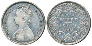 Victoria Empress, Silver ½ Rupee, 1894, Bombay Mint, A / I / B incuse, (Prid 304). About V