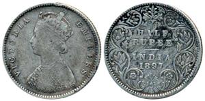 Victoria Empress, Silver ½ Rupee, 1897, Bombay Mint, A / I / B incuse, Normal ’B’, ’7’ str