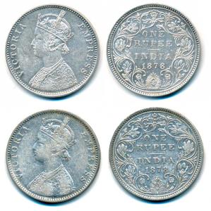 Victoria Queen, Silver Rupee, 1874 (3), Calcutta Mint, A1 / I / No mint mark; Bombay Mint,