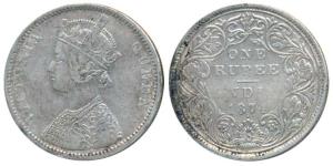 Victoria Queen, Silver Rupee, 1874, Bombay Mint, A2 / II dot, (Prid 143). About Very Fine,