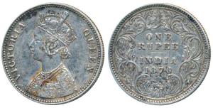 Victoria Queen, Silver Rupee, 1876, Bombay Mint, A5 / II / dot, obv. without crescent and 