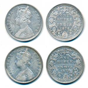 Victoria Empress, Silver Rupee, 1878 (2), Bombay Mint, A3 / II / variant dot; A3 / II / va