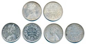 Victoria Empress, Silver Rupee, 1880 (3), Calcutta Mint, A1 / I / C incuse; Bombay Mint, A