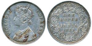 Victoria Empress, Silver Rupee, 1881, Calcutta Mint, A1 / I / C incuse, (Prid 119). Very F