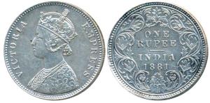 Victoria Empress, Silver Rupee, 1881, Calcutta Mint, A1 / I / C incuse, (Prid 119). Very F
