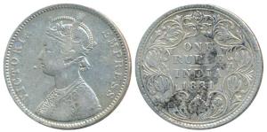 Victoria Empress, Silver Rupee, 1881, Bombay Mint, A3 / IV / dot, (Prid listed as 157). Fi