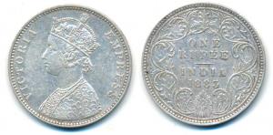 Victoria Empress, Silver Rupee, 1883, Bombay Mint, A3 / I / dot, (Prid 162). Very Fine+, S