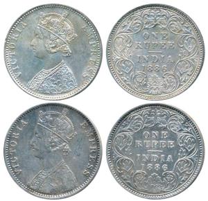 Victoria Empress, Silver Rupee, 1886 (2), Calcutta Mint, C4 / I / C incuse, C4 is a recent