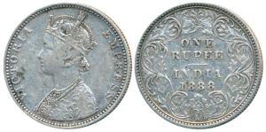 Victoria Empress, Silver Rupee, 1888, Bombay Mint, C2 / I variant / B incuse, normal ’B’, 