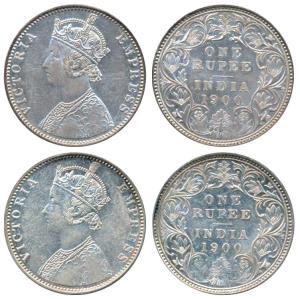 Victoria Empress, Silver Rupee, 1900 (2), Bombay Mint, A3 / I / B incuse, (Prid 186). Very