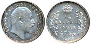Edward VII, Silver ¼ Rupee, 1903, Calcutta Mint, (Prid 432). About Uncirculated.