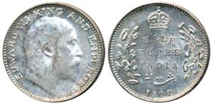 Edward VII, Silver ½ Rupee, 1907, Bombay Mint, B incuse and dot, (Prid 316). Extremely Fin