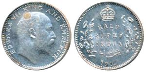 Edward VII, Silver ½ Rupee, 1910, Bombay Mint, B incuse and dot, small date numerals, (Pri