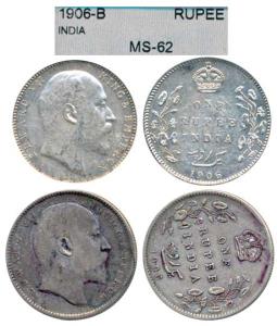 Edward VII, Silver Rupee, 1906 (2), Calcutta Mint, rotated die axis, rev. die aligned to 3