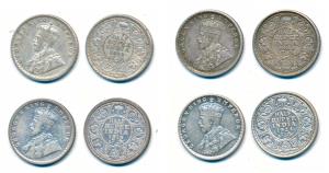 George V, Silver ½ Rupee, 1912, 1916 and 1924, Calcutta Mint; 1924 Bombay Mint, (Prid 319,