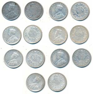 George V, Silver Rupee (7), 1912, 1914, 1915, 1916, 1918, Calcutta Mint; 1917 and 1919, Bo