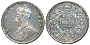 George V, Silver Rupee, 1921, Calcutta Mint, (Prid 227). About Uncirculated, toned, Scarce