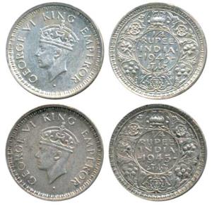 George VI, Half Silver ¼ Rupee, 1945, Bombay Mint, Rev Ia dot, Large 5 & Rev Ia, L raised,