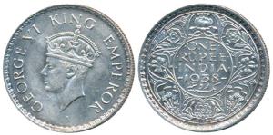 George VI, Silver Rupee, 1938, Bombay Mint, A / I, with dot, (Prid 234). About Extremely F