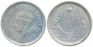 George VI, Half Silver Rupee, 1943, Bombay Mint, A / II, Large Head with Large 3 in date, 