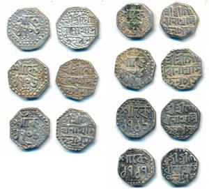 Gaurinatha Simha, Silver ¼ Rupee, SE 1703 (R&B 91.1), SE 1705 (R&B 93.2), SE 1706/5 (R&B 9