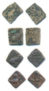 Satavahans, Copper & Bronze Fraction (4), obv. elephant walking to right with upraised tru