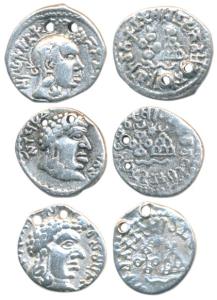 Satavahanas, Silver Drachma (3), Portrait type, A lot of three different rulers, Yajna Sat