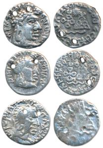 Satavahanas, Silver Drachma (3), Portrait type, A lot of three different rulers, Yajna Sat