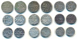 Assorted Lot, Silver Rupee (9), Bagalkot, English date 1819; Ahmedabad Mint, nagari ’Ga’ a