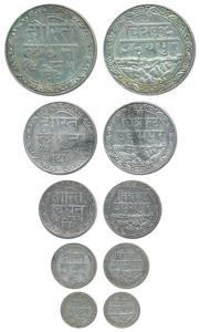 Fateh Singh (VS 1941-1986, 1884-1930 AD), set of 5, Silver Rupee, ½, ¼, 1/8 and 1/16, Udai