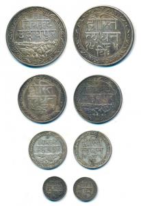 Fateh Singh, set of 4, Silver Rupee, ½, ¼ and 1/8, Udaipur Mint, Dosti-Landhan Issues, no 