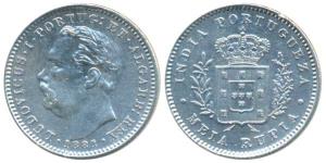 Luiz I (Ludwig) (1861-1889 AD), Silver Uma Rupee, 1881 (KM 312). Very Fine+.