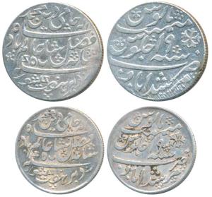 Murshidabad Mint, Silver Rupee and ½, in the name of Shah Alam II, frozen RY 19, straight 