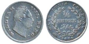 William IV, Silver ¼ Rupee, 1835, Bombay Mint, No initials, Wreath with 20 Berries, (Prid 