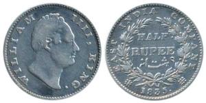 William IV, Silver ½ Rupee, 1835, Bombay Mint, No initials, 20 Berries, (Prid 72). Slight 