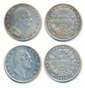 William IV, Silver Rupee, 1835, Calcutta Mint, RS incuse, B / II, Bud leaves, 20 Berries; 