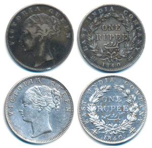 Victoria Queen, Silver Rupee, 1840, Continuous legend, English Head, 19 Berries, & Indian 