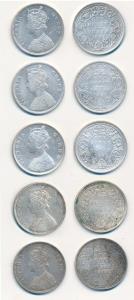 Victoria Queen, Silver Rupee, 1862, B / II / 3 / 0 dot, A / I / 0 / 0 (2), A / II / 0 / 4,