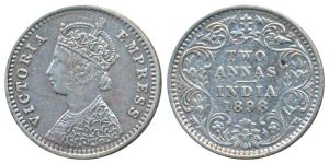 Victoria Empress, Silver 2 Annas, 1898, Bombay Mint, B / II / B incuse, 8 over 7 in date, 