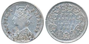 Victoria Empress, Silver 2 Annas, 1901, Bombay Mint, B / I / B raised, very few specimens 