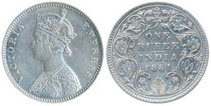 Victoria Empress, Silver Rupee, 1881, Bombay Mint, A3 / IV / dot, (Prid listed as 157). Ve