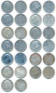 Edward VII, Silver Rupee (13), 1903 (5), 1904 (2), 1905, 1906 (3), 1907 and 1910 Bombay an
