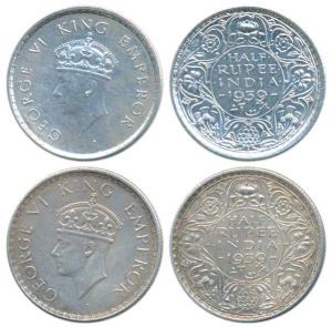 George VI, Silver ½ Rupee, 1939, Bombay Mint, 1st head, A / I / dot; Calcutta Mint, 2nd he